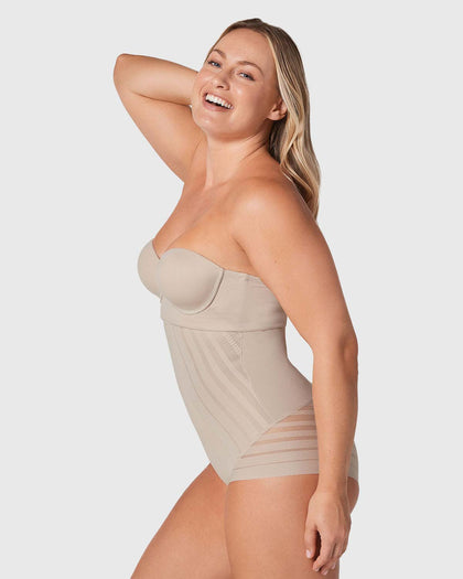 Panty faja busto libre de compresión de abdomen invisible en piernas#color_802-cafe-claro