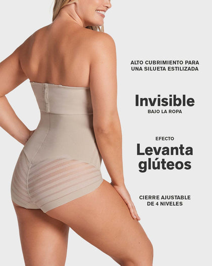 Panty faja busto libre de compresión de abdomen invisible en piernas#color_802-cafe-claro