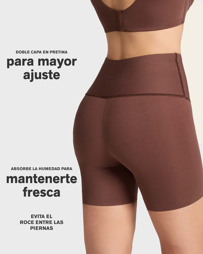 Short de compresión de abdomen y cintura que disimula la celulitis#color_875-cafe-oscuro