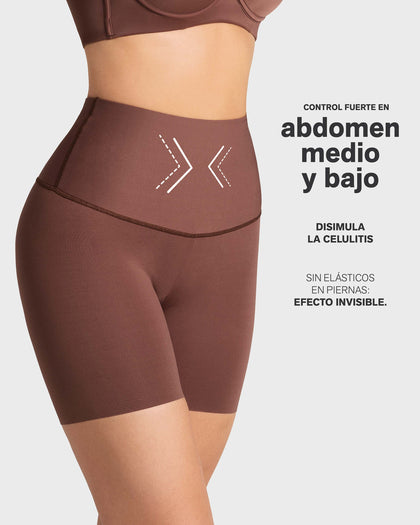 Short de compresión de abdomen y cintura que disimula la celulitis#color_875-cafe-oscuro