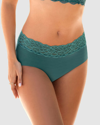 Panty hípster en tela ultraliviana con franja de encaje#color_613-verde-oscuro