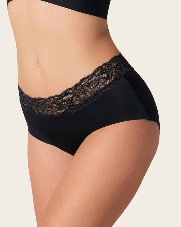Panty hípster en tela ultraliviana con franja de encaje