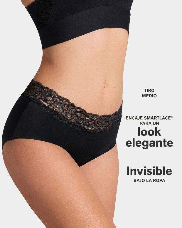 Panty hípster en tela ultraliviana con franja de encaje