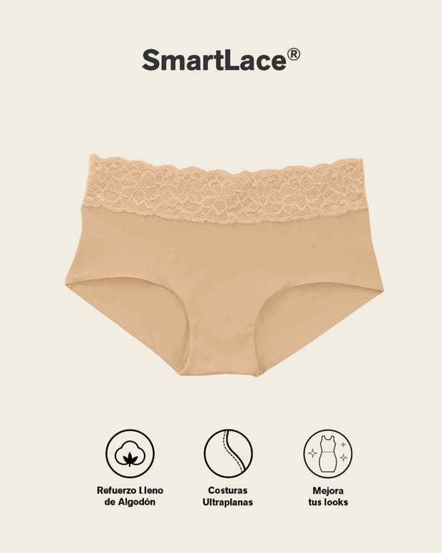 Panty hípster en tela ultraliviana con franja de encaje