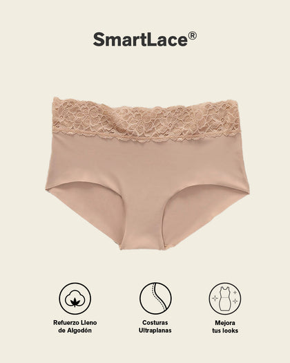 Panty hípster en tela ultraliviana con franja de encaje