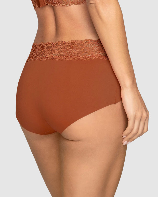 Panty hípster en tela ultraliviana con franja de encaje