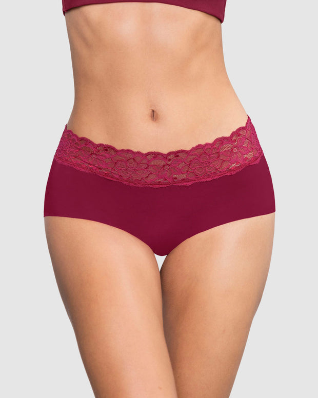 Panty hípster en tela ultraliviana con franja de encaje