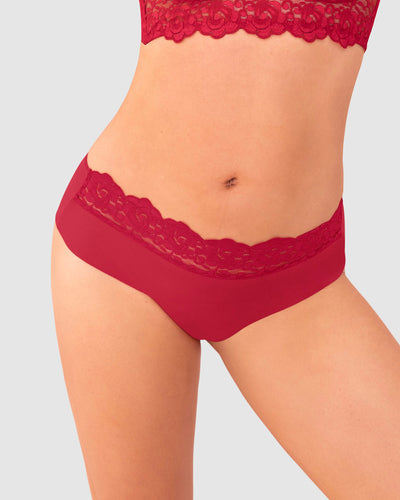 Panty cachetero en tela ultraliviana con encaje#color_302-rojo-cereza