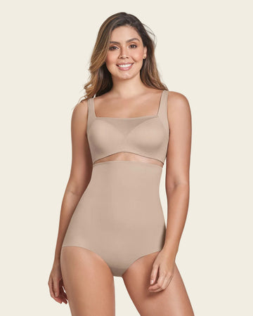 Panty faja de tiro alto con control moderado en abdomen y espalda#color_802-cafe-claro