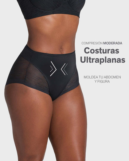 Panty faja clásico invisible con transparencias en glúteos y laterales#color_700-negro