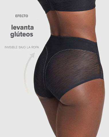 Panty faja clásico invisible con transparencias en glúteos y laterales#color_700-negro