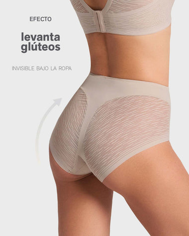 Panty faja clásico invisible con transparencias en glúteos y laterales#color_802-cafe-claro