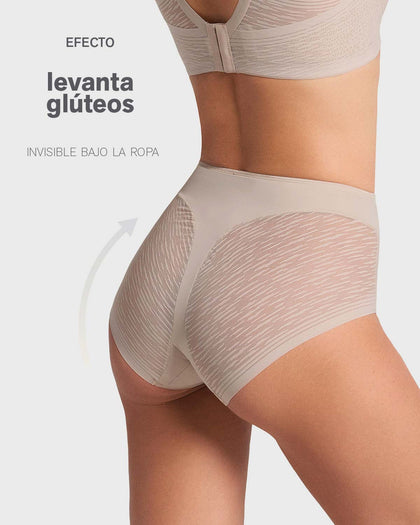 Panty faja clásico invisible con transparencias en glúteos y laterales#color_802-cafe-claro