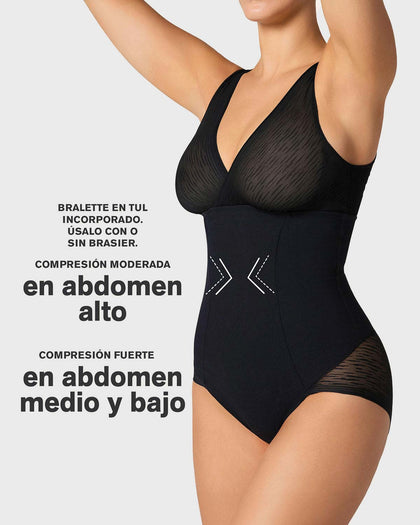 Faja tipo body con bralette incorporado con compresión de abdomen#color_700-negro