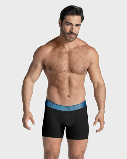 Bóxer medio diseño ergonómico ultrafresco y cómodo en microfibra#color_074-negro-elastico-azul