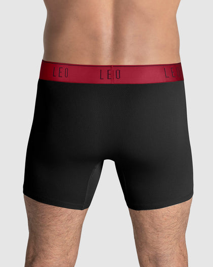 Bóxer medio diseño ergonómico ultrafresco y cómodo en microfibra#color_079-negro-elastico-rojo