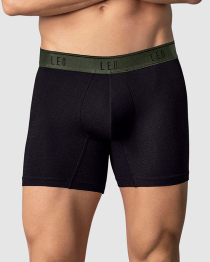 Bóxer medio diseño ergonómico ultrafresco y cómodo en microfibra#color_496-negro-elastico-verde