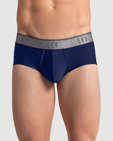 Bóxer brief tipo calzoncillo en microfibra con diseño frontal ergonómico#color_516-azul-oscuro-elastico-gris