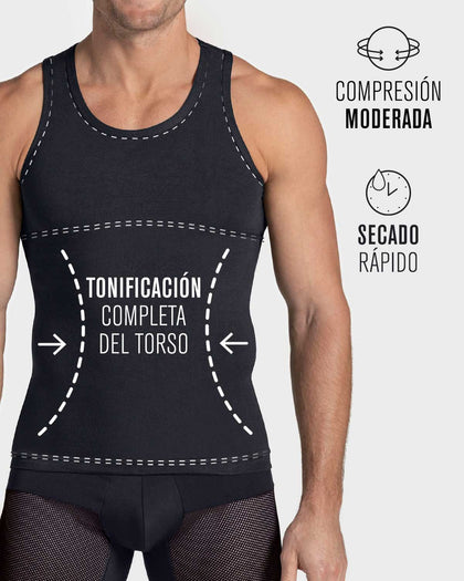 Camiseta de compresión moderada en abdomen y zona lumbar en algodón elástico#color_000-blanco