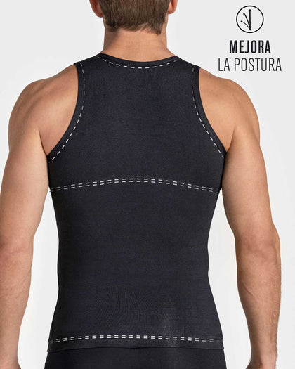 Camiseta de compresión moderada en abdomen y zona lumbar en algodón elástico#color_000-blanco