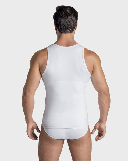 Camiseta de compresión moderada en abdomen y zona lumbar en algodón elástico#color_000-blanco