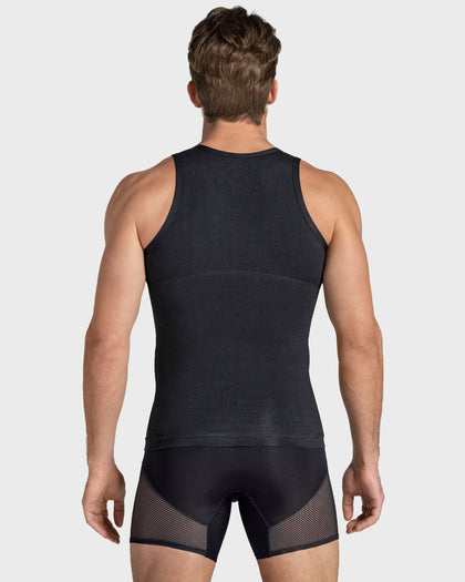 Camiseta de compresión moderada en abdomen y zona lumbar en algodón elástico#color_700-negro