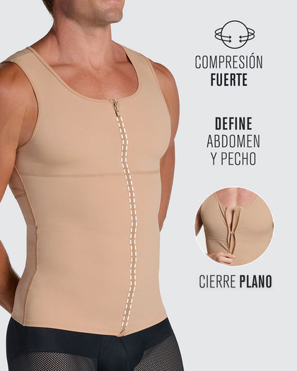 Chaleco de compresión con doble capa de tela en abdomen y espalda#color_801-cafe-medio