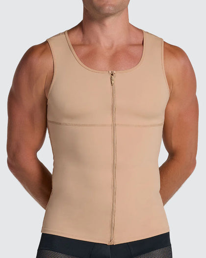 Chaleco de compresión con doble capa de tela en abdomen y espalda#color_801-cafe-medio