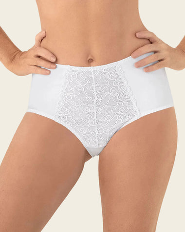 Panty clásico de compresión suave con toques de encaje en abdomen#color_000-blanco