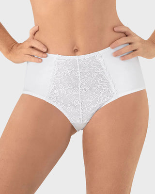 Panty clásico de compresión suave con toques de encaje en abdomen#color_000-blanco