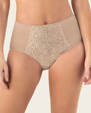 Panty clásico de compresión suave con toques de encaje en abdomen#color_802-cafe-claro