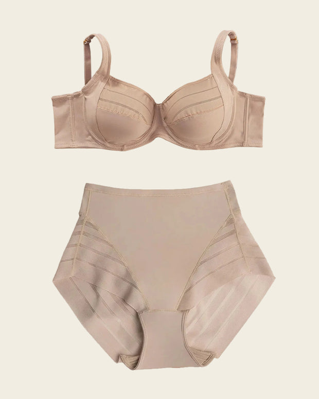 Natural Support Bra + Stripe Undetectable Panty en Café Claro