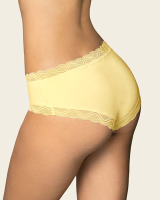 Panty hípster tiro medio en tela lisa y encaje#color_b58-amarillo-claro
