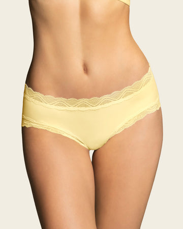 Panty hípster tiro medio en tela lisa y encaje#color_b58-amarillo-claro