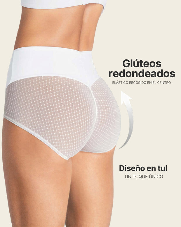 Panty hípster de compresión fuerte de abdomen y glúteos en tul