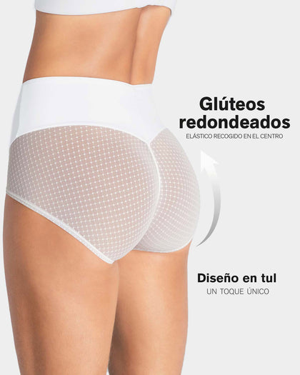 Panty hípster de compresión fuerte de abdomen y glúteos en tul#color_000-blanco
