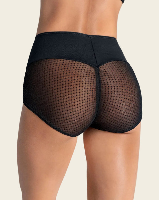 Panty hípster de compresión fuerte de abdomen y glúteos en tul