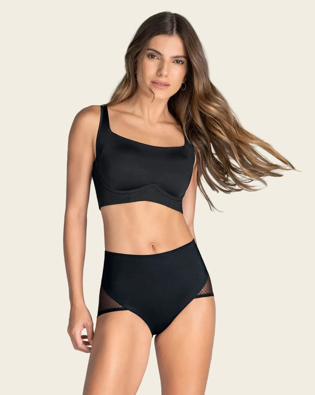 Panty hípster de compresión fuerte de abdomen y glúteos en tul
