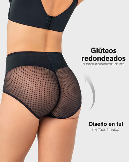 Panty hípster de compresión fuerte de abdomen y glúteos en tul#color_700-negro