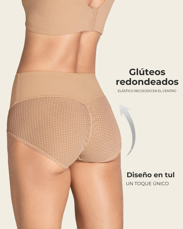 Panty hípster de compresión fuerte de abdomen y glúteos en tul