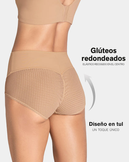 Panty hípster de compresión fuerte de abdomen y glúteos en tul#color_801-cafe-medio