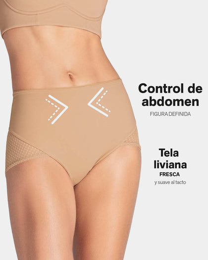 Panty hípster de compresión fuerte de abdomen y glúteos en tul#color_801-cafe-medio
