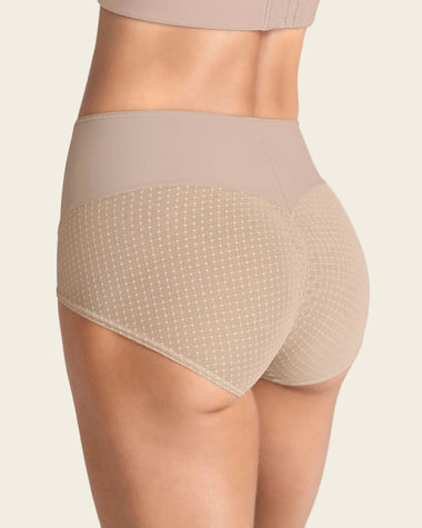 Panty hípster de compresión fuerte de abdomen y glúteos en tul#color_802-cafe-claro