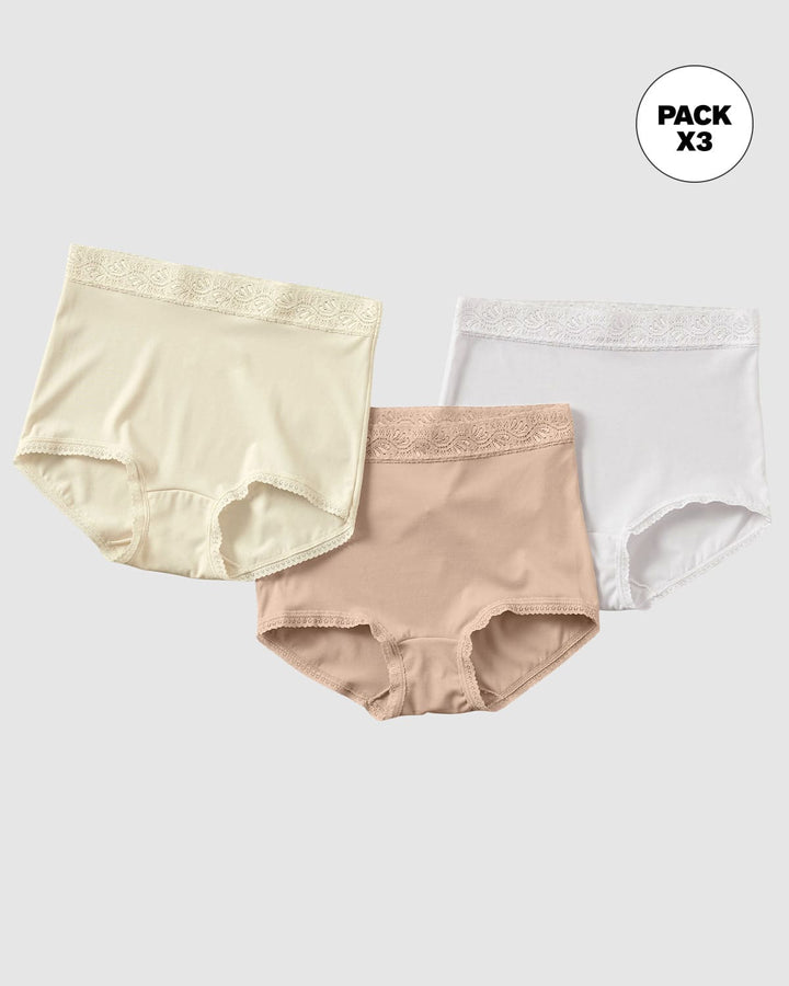 Paquete x 3 panties clásicos con toques de encaje