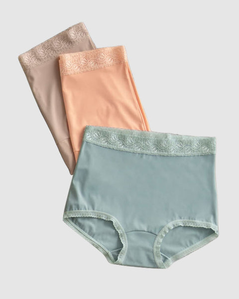 Paquete x3 panties clásicos con toques de encaje#color_s20-mandarina-gris-verdoso-cafe-claro