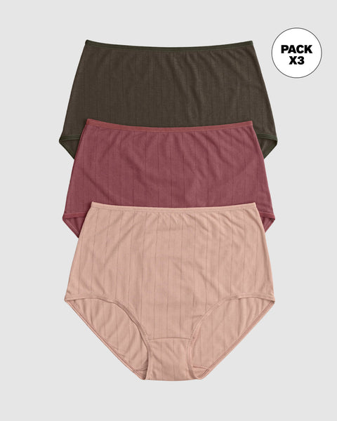 Paquete x3 panties clásicos con excelente cubrimiento#color_s23-verde-vino-rosa