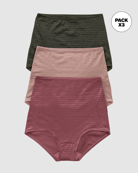 Paquete x3 panties clásicos con máximo cubrimiento#color_s23-verde-vino-rosa