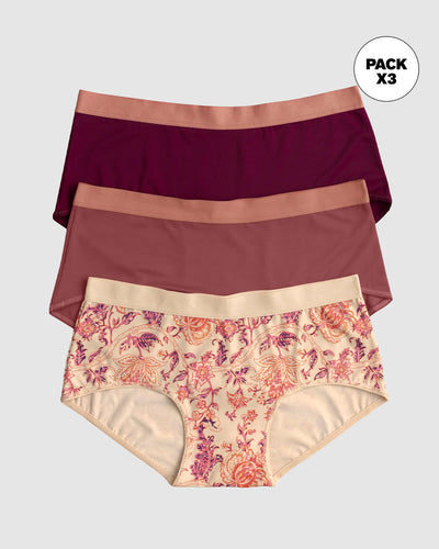 Paquete x3 hipsters cómodos y suaves de buen cubrimiento#color_s03-coral-vino-estampado