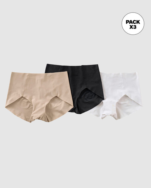 Paquete x 3 panties en tela ultradelgada#color_s02-blanco-cafe-claro-negro