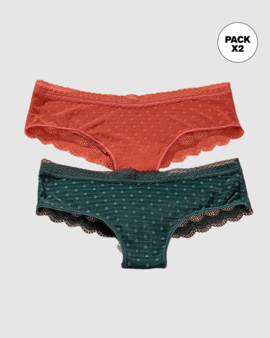 Paquete x2 panties cacheteros en encaje y tul#color_s45-azul-petroleo-terracota